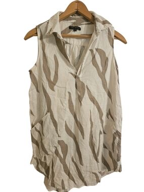 For Cynthia Zebra Print Linen Blend Tunic Cover-up Dress Sz S